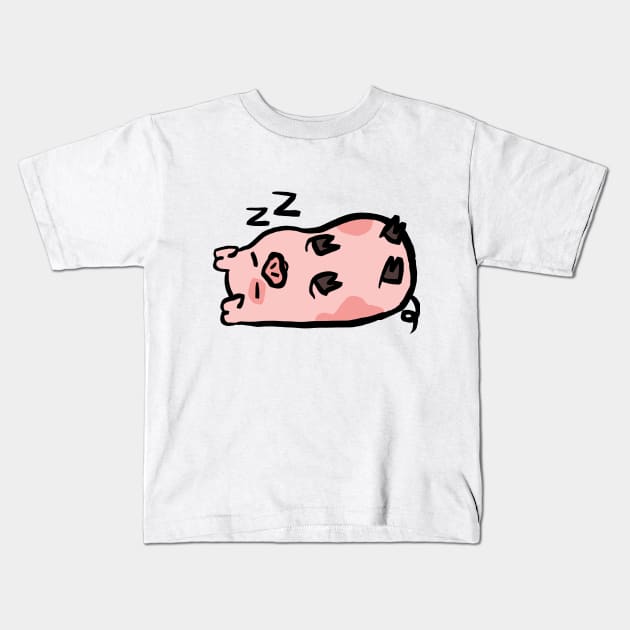 Cute Cartoon Piggy Fast Asleep Kids T-Shirt by Porkzby